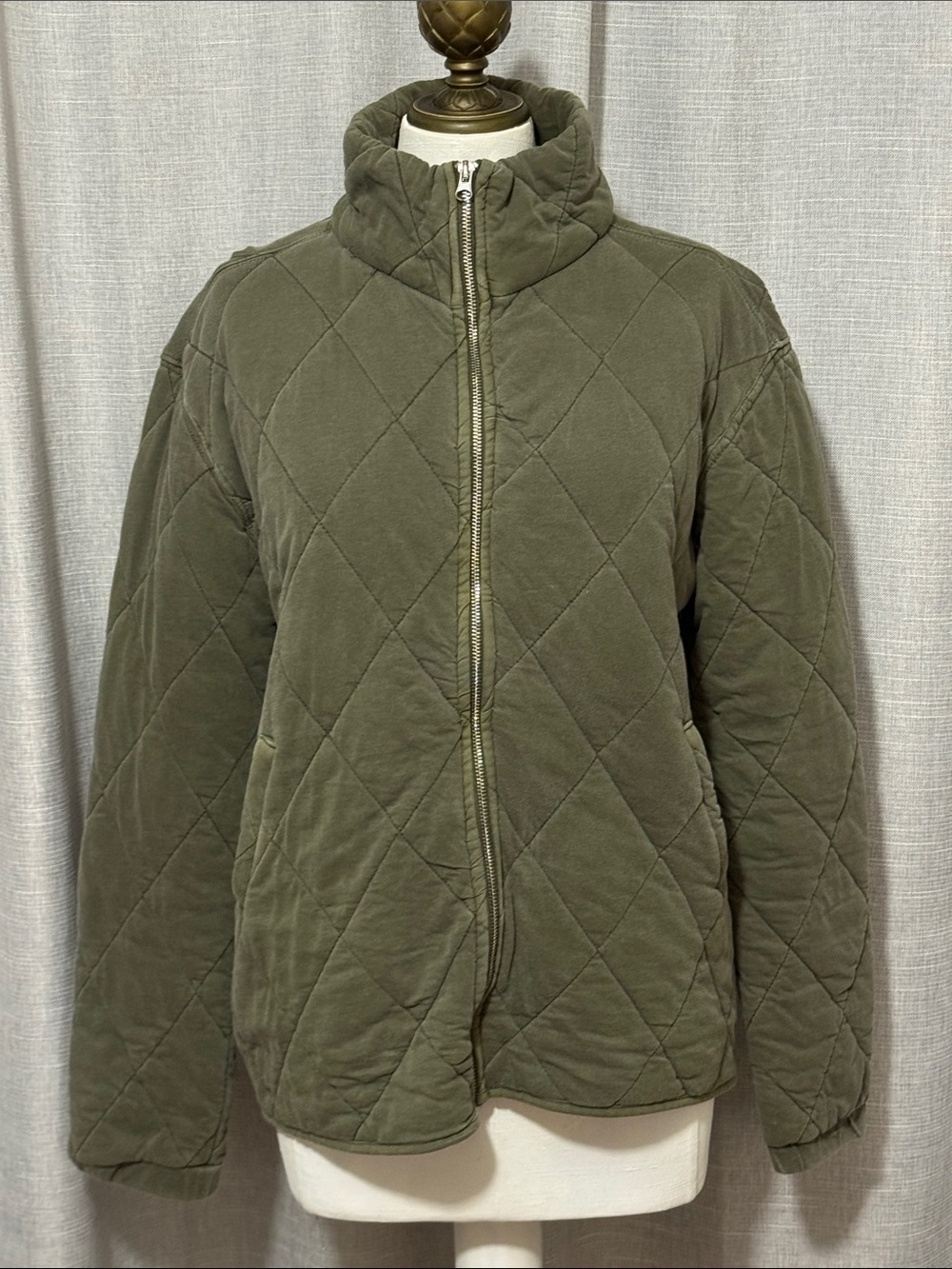 Wild Fable Bomber Style ZipUp Sweatshirt Jacket-Sz xs-Cotton-Olive Green-Quilted - Picture 1 of 15